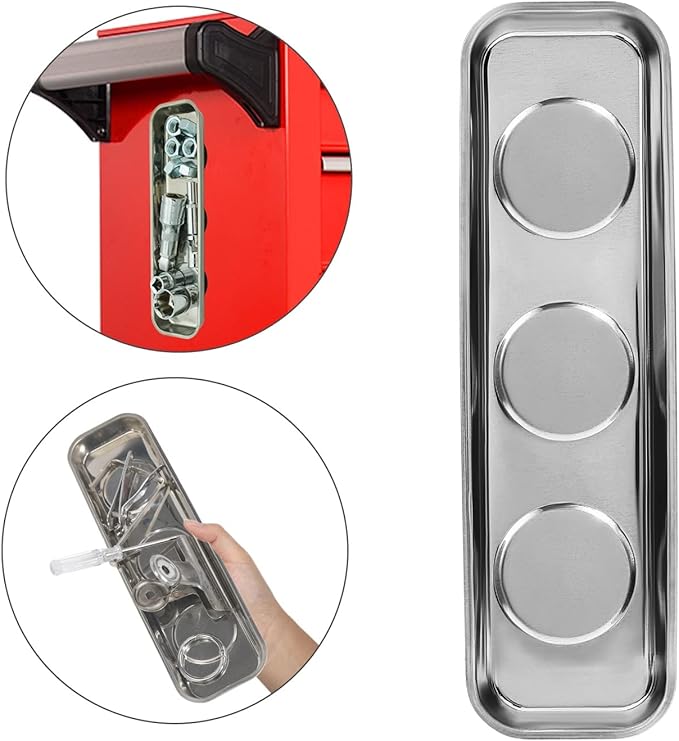 VASTOOLS Magnetic Parts Tray 3pc,for Socket Screw Nuts Bolts Metal Parts,Extra Strong Magnet,Thickened Tray,Stainless Steel