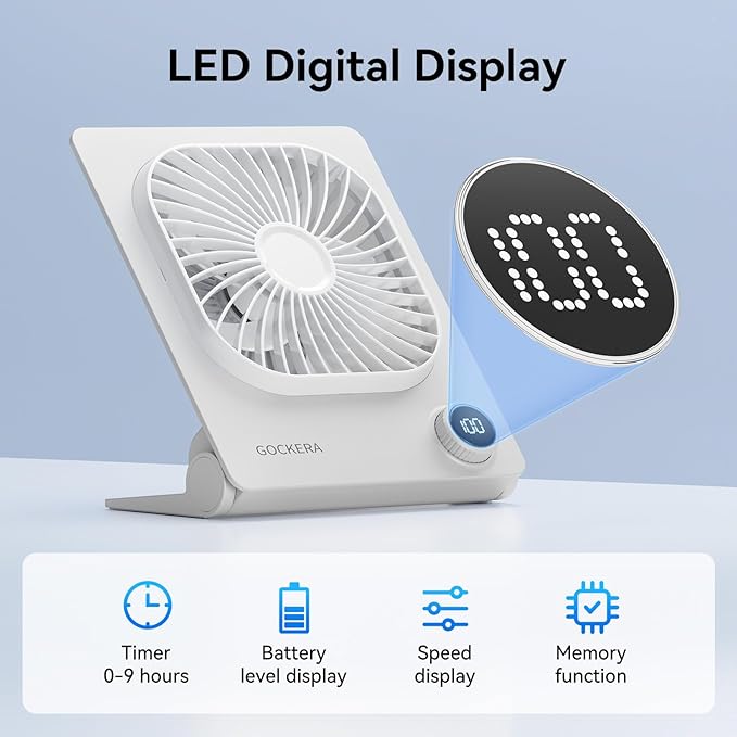 Desk Fan, 6.61''Ultra-thin 5000mAh Battery Powered Fan with Powerful Wind,100 Speeds Adjustable&Digital Display,Timer,Ultra-quiet Small Portable Fan for Bedroom,Office,Travel,Summer Essentials