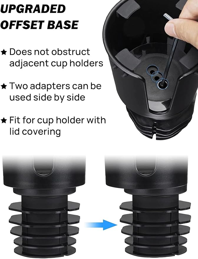 JOYTUTUS Upgraded Car Cup Holder Expander with Offset Base, Compatible YETI Ramblers, Hydro Flask, Large for Hold 18-40 oz Bottles and Mugs, Other in 3.4-3.8 inch
