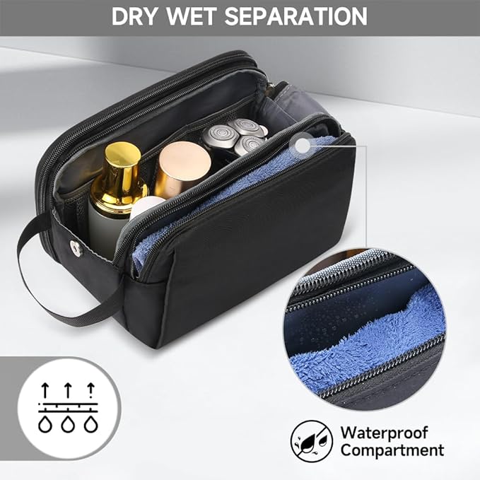 Toiletry Bag for Men Travel, Large Capacity Water-resistant Hanging Dopp Kit with Multiple Pockets, Shaving Organizer for Bathroom Essentials (Black)