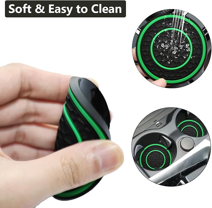 Car Cup Coaster Universal Automotive Waterproof Non-Slip Cup Holders Sift-Proof Spill Holder Car Interior Accessories 2 Pack Black & Green