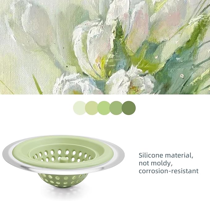 2 PCS Kitchen Stainless Silicone Sink Strainer, 4.5 inch Diameter… (Light Green)