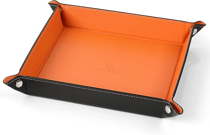 Valet Tray for Men Women, Nightstand Organizer Vanity Catchall Holder for Dresser Desk Storage Bedside, Travel PU Leather Jewelry Key Bowl EDC Watches and Candy Entryway Tray - Large