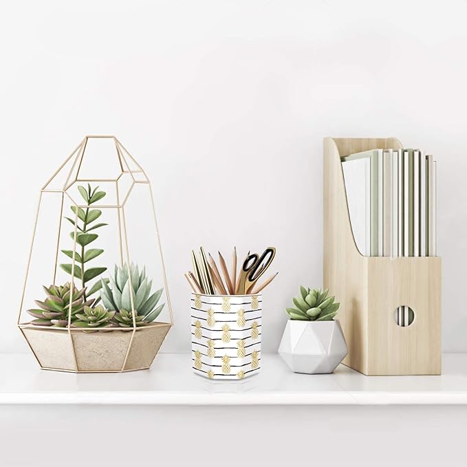 WAVEYU Pen Holder, Pencil Holder for Desk Pineapple Pattern Pencil Cup for Girls Kids Durable Ceramic Desk Organizer Makeup Brush Holder for Office, Classroom, Home, Yellow Pineapple