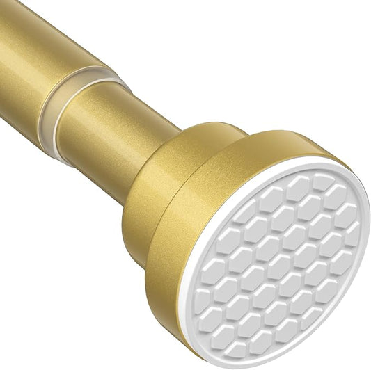 1 Pack Gold Spring Tension Curtain Rod 28-48 Inches, 7/8" inch Adjustable Curtain Rod No Drill, Anti-slip Spring Curtain Rod for Windows Bathroom Kitchen Closet Doorway