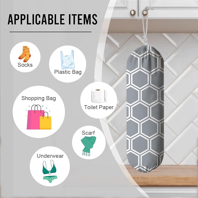Honeycomb Plastic Bag Holder, Wall Mount Reusable Grocery Bags Holder, Washable Shopping Bags Carrierfor Home Kitchen Pantry Car, Kitchen Pattern Garbage Bag 53