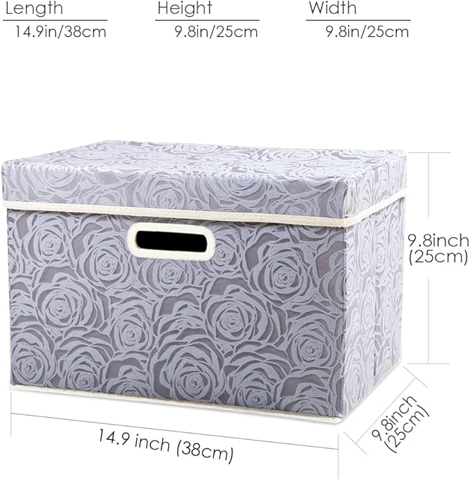 PRANDOM Collapsible Storage Cubes with Lids, Fabric Decorative Storage Bins Boxes Organizer Containers Baskets with Cover Handles for Bedroom Closet Living Room, 14.9x9.8x9.8 Inch, 3 Pack