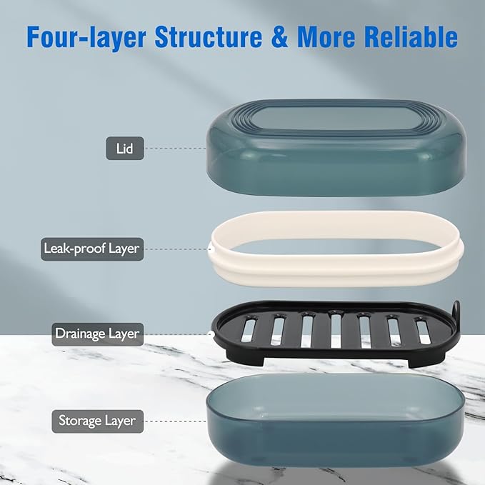 Travel Soap Container, Travel Soap Box with Removable Draining Layer for Camping, Gym (Blue Style A)