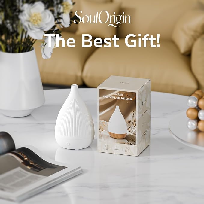 Ultrasonic Essential Oil Diffuser, Home Fragrance Aroma Diffuser with Auto Shut-Off, Color Change Night Light & Ultra-Quiet Operation, BPA-Free Portable Aromatherapy Humidifier for Home (White-2)