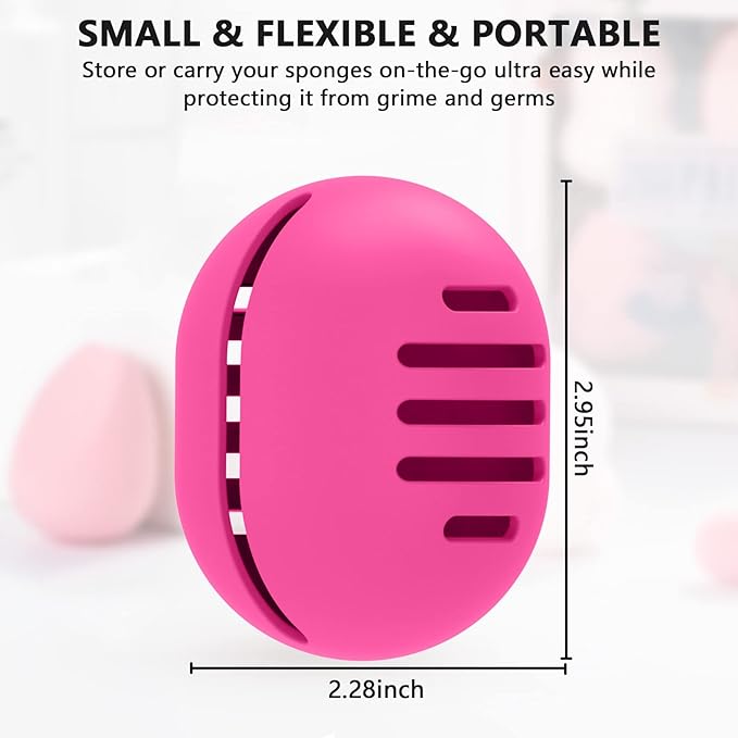 Makeup Sponge Holder,Double-sided 5-line Vented Silicone Beauty Blender Holder for Travel,Shatterproof Make Up Sponge Travel Case for All Sponges Sanitary Reuse Easy to Carry,Rose Red