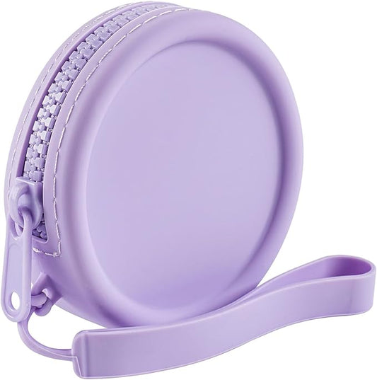 Small Silicone Makeup Bag for Women Round Purse Essentials Portable Cosmetic Accessories Organizer Small Travel Kit Storage Pouch (Purple)