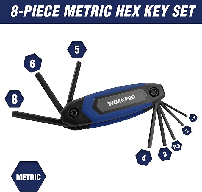WORKPRO 25-Piece Folding Allen Wrench Set, SAE, Metric, Torx Hex Key Set Included, 3 Pack Portable Allen Key Set for Basic Home Repair and General Applications