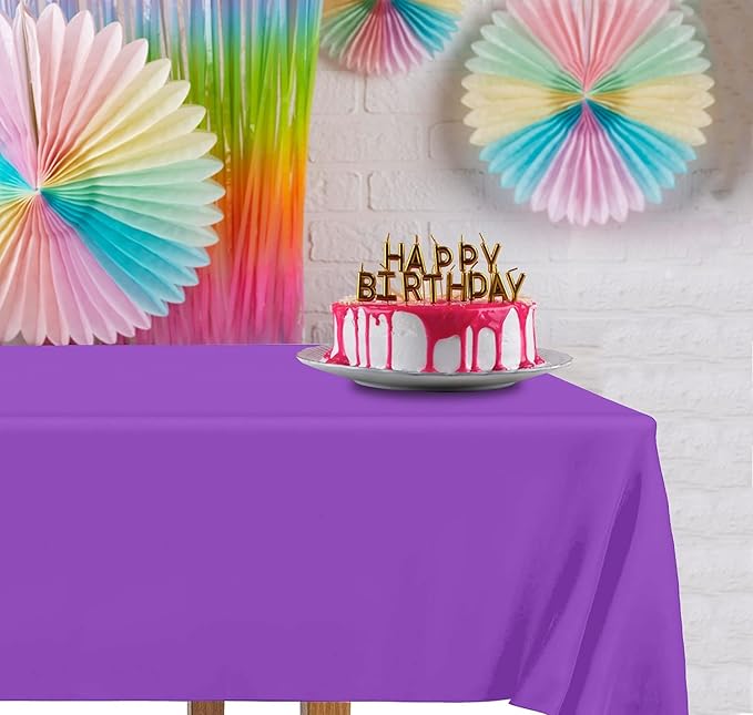 DecorRack 12 Rectangular Tablecloths BPA-Free Plastic, 54 x 108 inch, Dining Table Cloth, Rectangle Table Cover for Parties, Picnic, Camping and Outdoor, Disposable or Reusable, Purple (12 Pack)