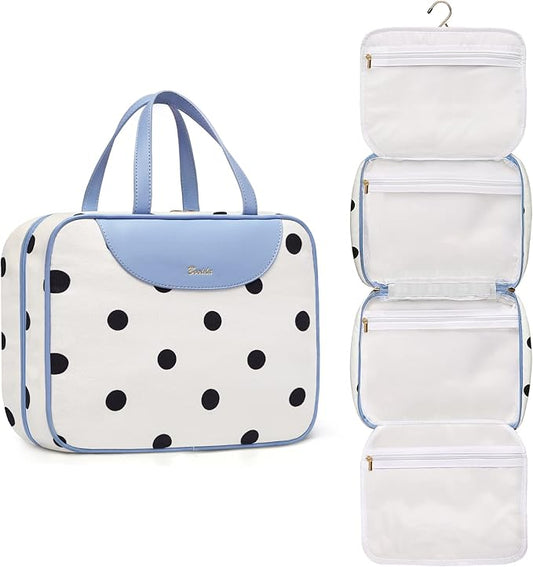 Bosidu Hanging Travel Toiletry Bag, Large Capacity Cosmetic Travel Toiletry Organizer for Women with 4 Compartments & 1 Sturdy Hook, Perfect for Travel/Daily Use/Christmas