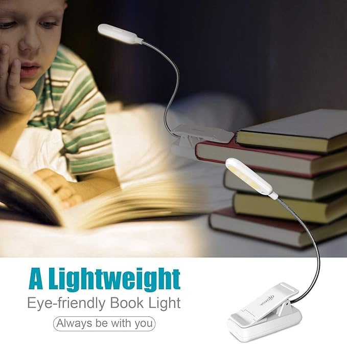 VAVOFO Book Light, Rechargeable Clip On Reading Light 7 LEDs with 9 Brightness Levels for Bed and Desk Studying (White 2-Pack)