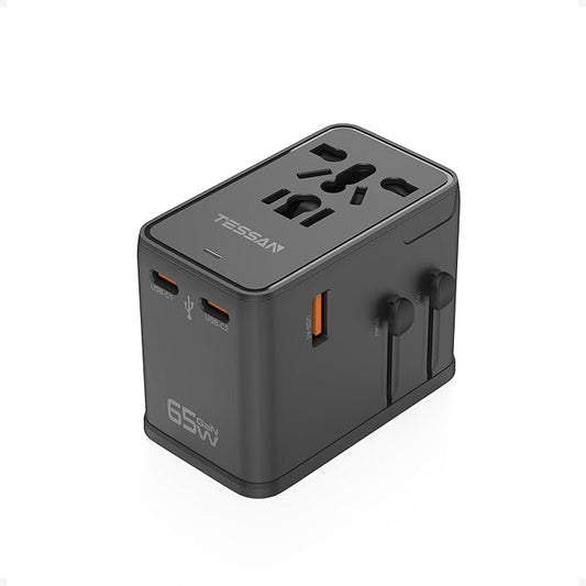 TESSAN Universal Travel Adapter, 65W International Power Adapter with 4 USB Charging Ports (2 USB C), Worldwide Plug Adaptor for US to Europe UK Italy Spain France Ireland Australia (Type C G A I)