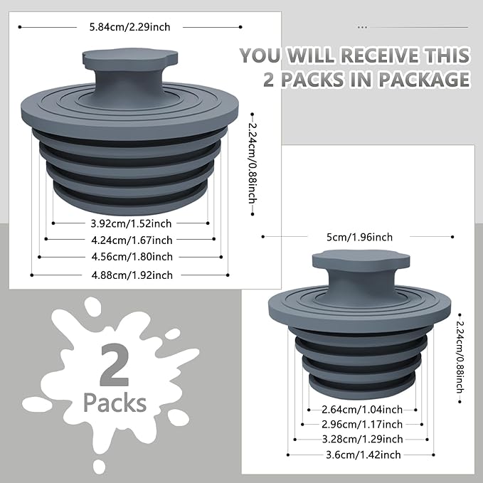 Bathtub Drain Stopper - 2 Pack Universal Shower Drain Cover & Sink Strainer, Tub Stopper Bathtub Drain for Bathroom, Tub, and Shower Drain - Easy Install Shower Drain (Dark Gray)