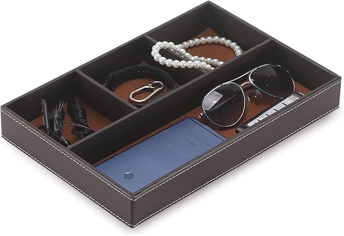 Desktop Storage Organizer, Nightstand or Dresser Organizer, Valet Tray, Entry Table Organizer, Modern bedside Box,PU Leather Drawer Storage Organizer Decorative Trays.