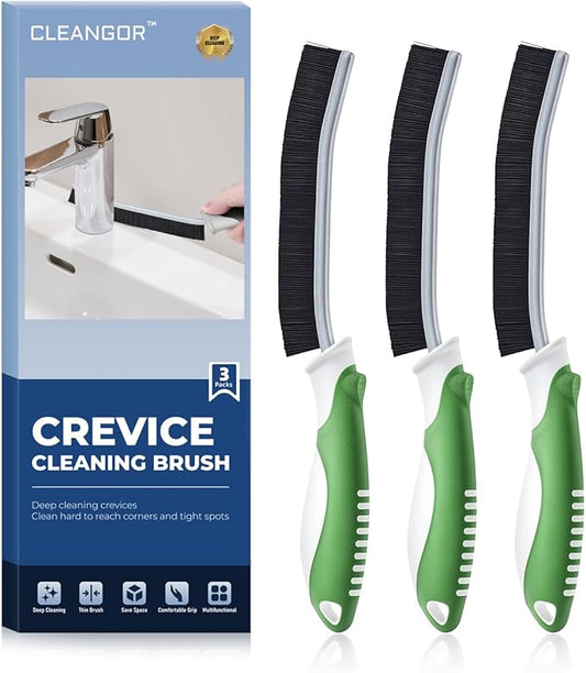 Cleangor Crevice Cleaning Brushes, Scrub Brush for Hard to Reach Small Space, Home Essentials, Cleaning Supplies, Cleaning Tools for Household Use, Bathroom, Shower, Kitchen, Toilet, Window (3, Green)