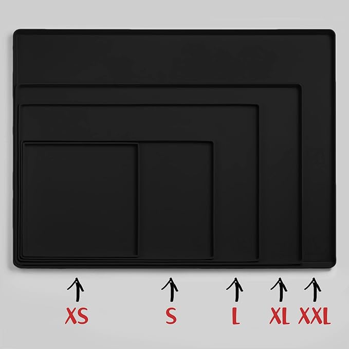 DogBuddy Dog Food Mat – Waterproof Dog Bowl Mat for Food and Water, Silicone Pet Feeding Mats for Floors, Non-Slip Placemat with High Edges for Dogs Bowls, Puppy Essentials (XL: 28" x 18", Black)