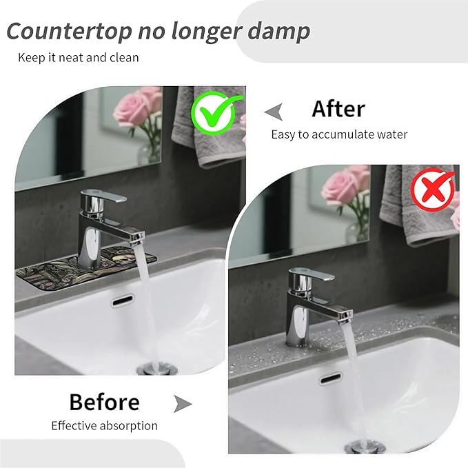 Kitchen Sink Splash Guard，Books and skulls Faucet Mat Sink Gadgets-Super Absorbent Fast Drying Mat Drip Catcher for Kitchen, Bathroom,Sink Mat, Dish Drying Mat, Bathroom(15" X 5.5" )