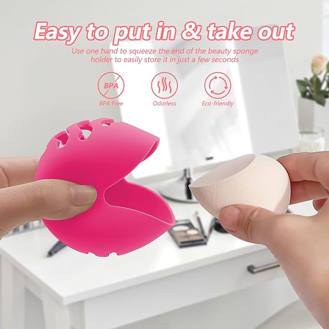 Beauty Blender Bolder Silicone Makeup Sponge Case Breathable Make Up Sponge Case Makeup Bag Essentials Suitable for Business or Travel（Rose）
