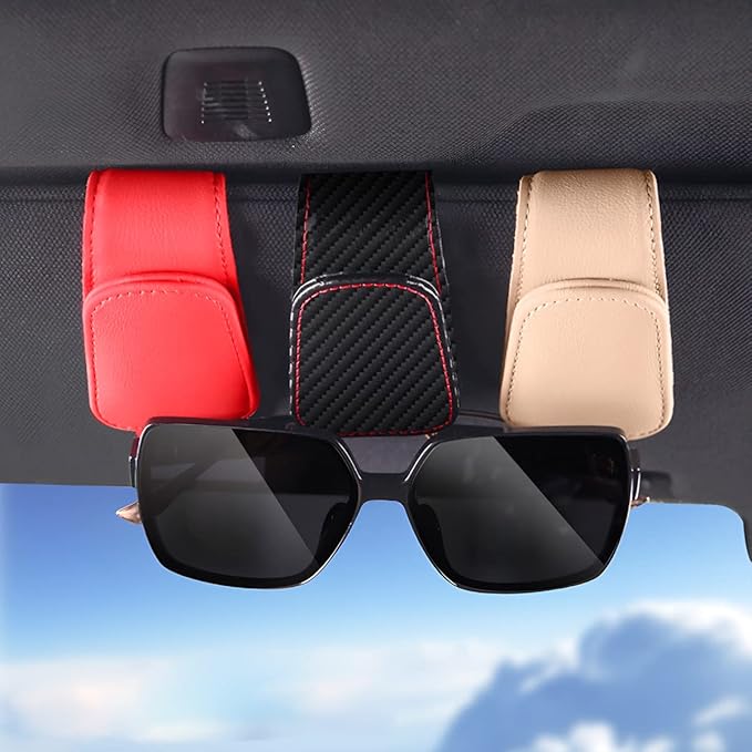 AICEL Sunglasses Holders for Car Sun Visor, Leather Eyeglasses Hanger Mounter, Magnetic Glasses Holder and Ticket Card Clip, Auto Interior Accessories Universal for SUV Pickup Truck