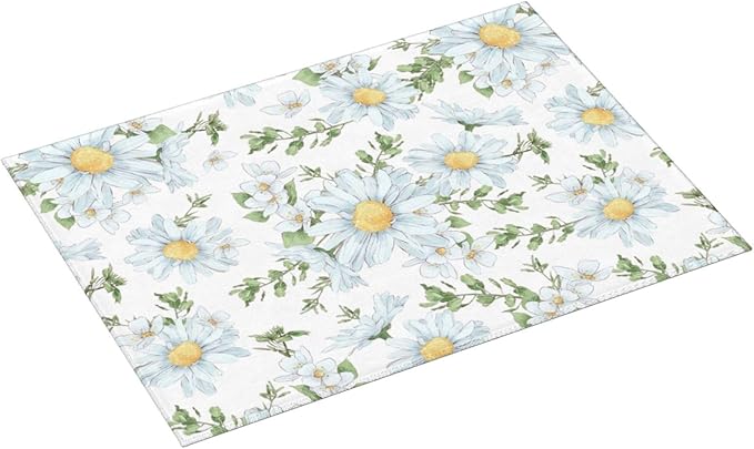 Watercolor Daisy White Dish Drying Mat for Kitchen Counter, Microfiber Absorbent Dish Draining Mat, Large Kitchen Drying Mat Heat Resistant Drying Pad for Dishes Utensils Countertops Sinks 18x24 Inch