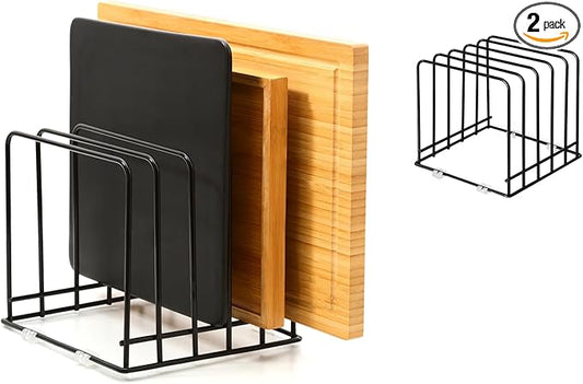 Cutting Board Organizer (2 Pc), Kitchen Cabinet Organizer, Baking Sheet Holder with 5 Divided Slots, for Countertop or Cabinet Storage, Space Saving