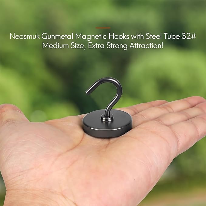 Neosmuk Magnetic Hooks for Cruise Cabins, Heavy Duty 130lb Strong Magnet Hook, Cruise Ship Essentials for Hanging, Metal Wall Refrigerator Hangers (Gunmetal, 10 Pack)