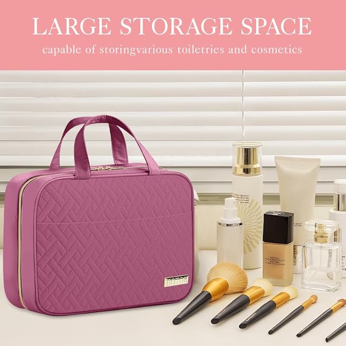 HOTOR Travel Toiletry Bag - Hanging Toiletry Bag for Women & Men, Makeup Bag/Big Compartment, Waterproof for Travel Accessories, Travel Essentials, Medium, Rosewood-Pink