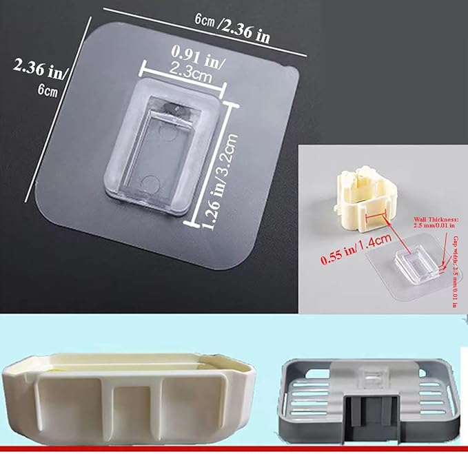 12 PCS Wall Mounted Replacement Sticky Pads for Kitchen Bathroom Shower Caddy Organizer Rack Holder Nail Free Adhesive Hooks (Upright Rectangle)