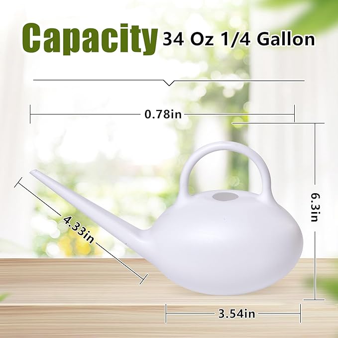 ZXJ Small Plastic Watering Can - 1/4 Gallon - for Home Plant Garden - White