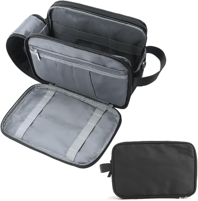 Toiletry Bag for Men Travel, Large Capacity Water-resistant Hanging Dopp Kit with Multiple Pockets, Shaving Organizer for Bathroom Essentials (Black)