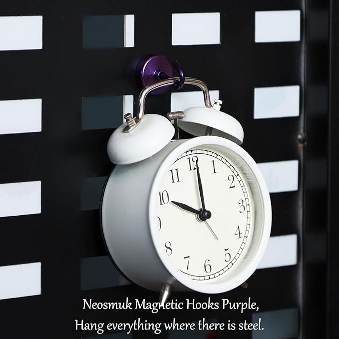 Neosmuk Magnetic Hooks, Heavy Duty Earth Magnets with Hooks for Refrigerator, Extra Strong Cruise Hooks for Hanging, Magnetic Hangers for Curtains, Grills (Purple, 6 Pack)