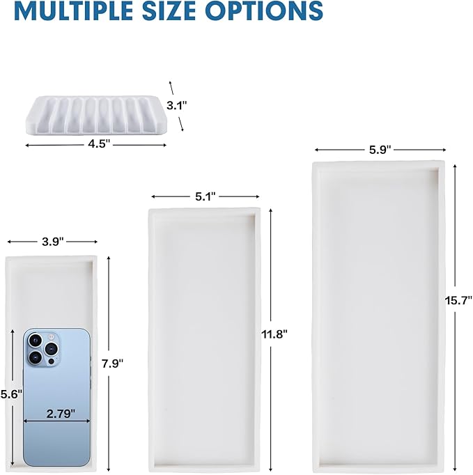Bloss Counter Tray Set for Bathroom/Kitchen - 15.7" Silicone Tray for Kitchen Countertop, Soap and Sponge Holder, Bathroom Vanity Traty for Perfume,Jewelry,Candle,Key Tray