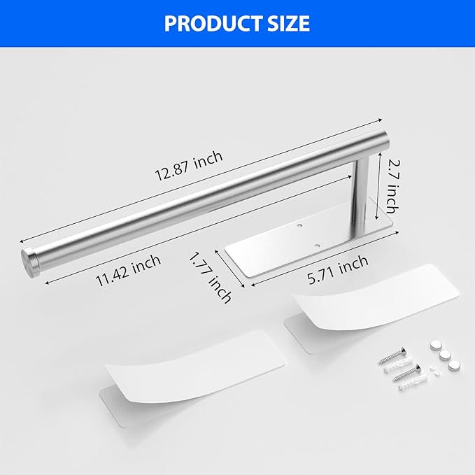 Paper Towel Holder Under Cabinet, Self-Adhesive,No Drilling, Stainless Steel, Wall-Mounted for Kitchen and Bathroom, Easy Install, Durable, Space-Saving, Ideal for Home, RV (Sliver, 1 Pack)