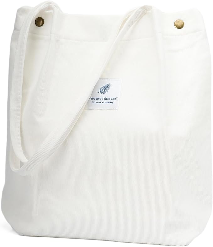 Corduroy Tote Bag Cute Tote Bags for Women Shoulder Bag with Inner Pocket for Work Beach Travel and Shopping Grocery