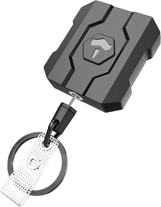 VYNCS Retractable Keychain Badge Holder with Belt Clip, Heavy Duty Carabiner ID Badge Clip Reel, 32" Steel Retractable Cord, 10 oz Rebound, 1pc Black Belt Clip
