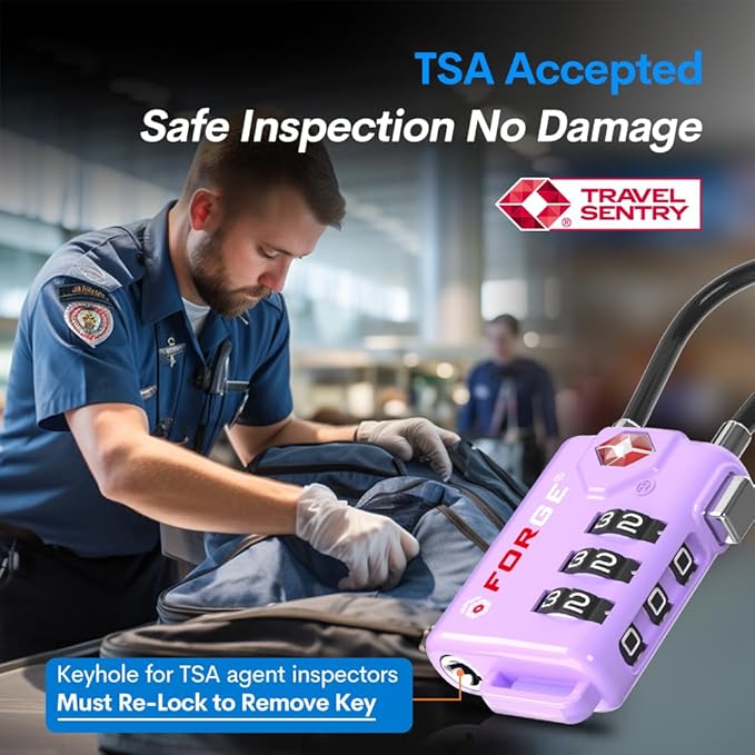 Forge TSA Approved Luggage Locks, Resettable Combination with Alloy Body, Purple 4 Locks.