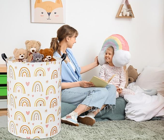 HIYAGON Rainbow Baby Laundry Basket Baby Hamper for Nursery Girl Kids Hamper Cute Kids Toys Storage Bin Organizer Rainbow Room Decor for Home(Star Rainbow)