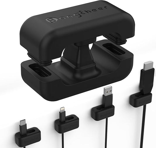 8 Pack Dual-Slot Silicone Cord Cable Clips with Strong Nano Adhesive Cable Organizer Press-to-Lock Design Desktop Wire Management for Home, Office, Car, Desk, Nightstand (Black-8Pack)