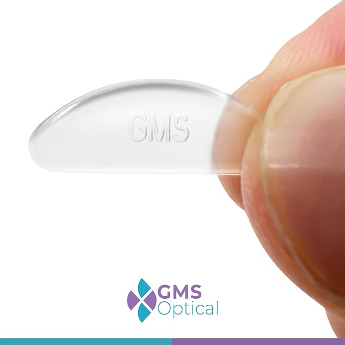 GMS Optical Large Adhesive Contoured Regular-Thin Silicone Nose Pads - Non Slip Nose Grips for Glasses, Sunglasses and Eyewear w/Super Sticky Backing, Eyeglass Accessories - 5 Pairs, Clear