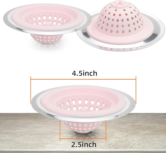 2 PCS Kitchen Stainless Silicone Sink Strainer, 4.5 inch Diameter… (Light Pink)