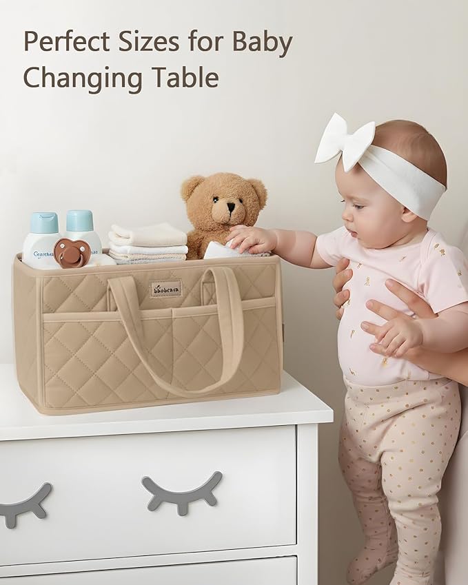Diaper Caddy Organizer For Changing Table,Dutch Velvet Baby Diaper Caddy With 3 Removable Compartments &4 Side Pockets,Portable Diaper Basket For Car Organizer,Nursery Organizer For Essential Supplies