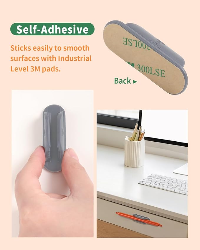 Adhesive Pencil Holders for Desk Set of 10 - Silicone Pen Holder with 15 PCS Adhesive Pads - Flexible Pencil Holder for Office Essentials Accessories and Teacher Supplies - Grey