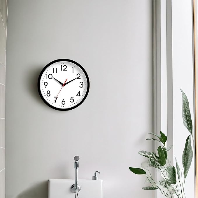 14 Inch Wall Clock, Large, Battery Operated, Silent, Non-Ticking, Analog, Decorative for Living Room, Office, Kitchen, Outdoor, Classroom, Bedroom, Bathroom, School (Black)