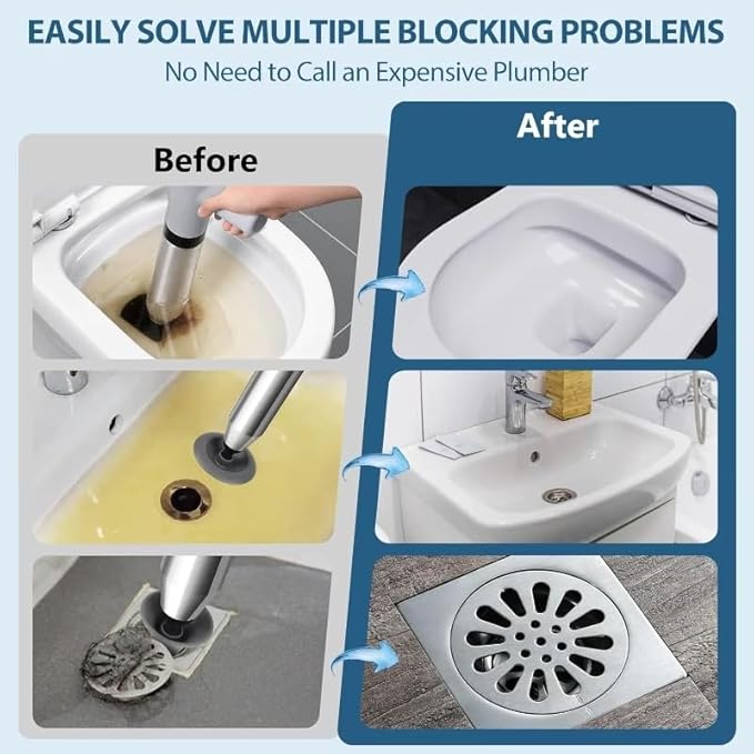 Toilet Plunge Blaster, High Pressure Toilet Plunger, High-Pressure Air Drain Blaster Plunge Blaster Multi-Drain Unclogger for Toilets, Bathroom Floor, Drain Sinks and Plumbing Clogs