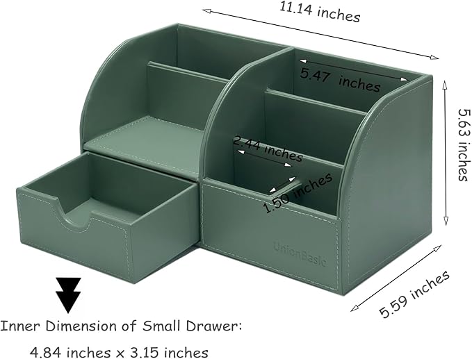 UnionBasic Desk Organizer, Multi-functional Leather Desktop Office Organizer, Pen Holder - Business Card/Pen/Pencil/Mobile Phone/Stationery Holder Storage Box, Malachite Green