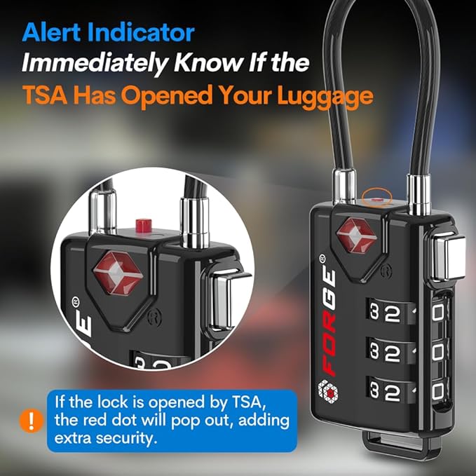 TSA Approved Cable Luggage Locks, Resettable Combination with Alloy Body